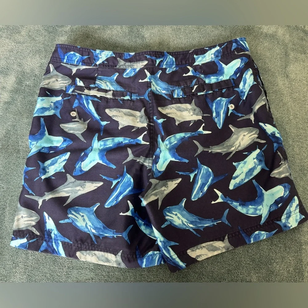 Original Penguin Men's Swim Trunks Shorts Blue Sharks Size 34 Lined Pockets